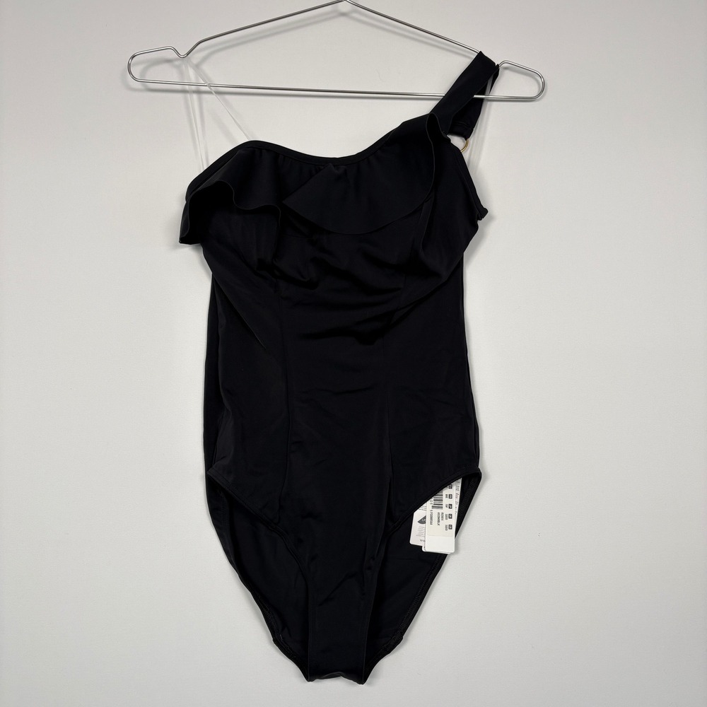 Freya Women Swimsuit 32DD Black Remix One Shoulder Ruffle One Piece AS3949BLK